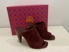 Tory Burch Ellis Suede Heeled Mules in Port Royal Burgundy Size 7