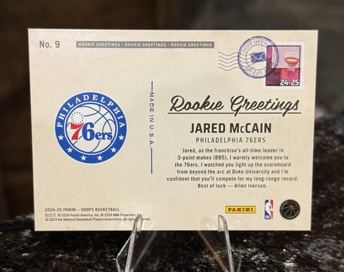 2024-25 Panini NBA Aros JARED MCCAIN RC Novato Saludos Sixers 76ers Novato - Imagen 2 de 2