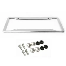 Chrome Stainless Steel License Plate Frame Tag Cover & Screw Caps Univeral Size
