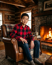 Children's Place boys red black plaid cotton button-up long sleeve shirt 16 xxl
