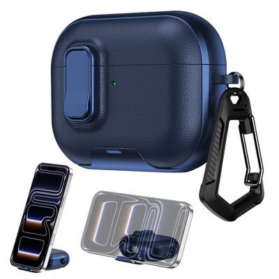 For AirPods Pro 3/Pro 2/4 Leather Texture Stand Case Secure Lock Headphone Cover