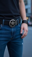 Men Women Belt Buckle Silver Metal Texas Lone Star Glitter Sparkling TX Cowboys