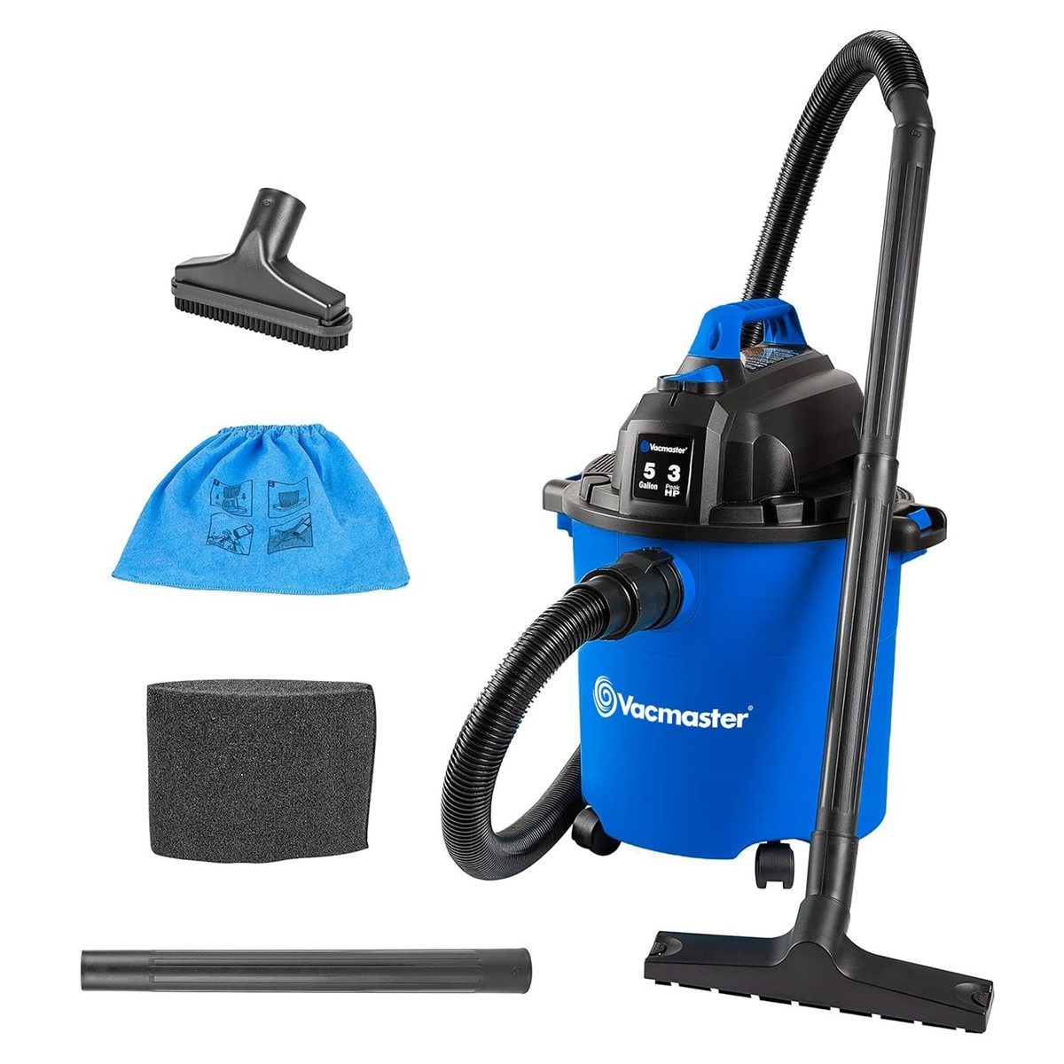 Vacmaster VJC507P 5-Gallon* 3 Peak HP** Wet/Dry Shop Vacuum, Blue