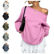 Women Solid Color One Shoulder Long Sleeve Pullover For Top for Casual Wear