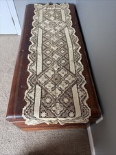 13 x47 Vintage Hand Crochet Lace Table Runner Dresser Scarf Tablecloth Floral
