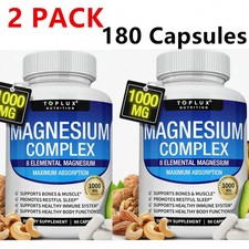 2Pack Magnesium complex supplement: 1000mg of 8-element magnesium, 180 capsules