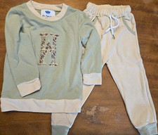 Blue Paper Boat Teens 3T Sweatsuit Set Light Green Beige Cotton Spandex 2 Piece
