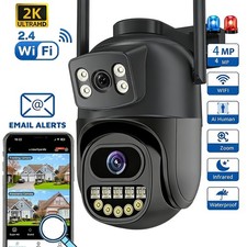Dual Lens 4MP WiFi Security Camera Zoom Outdoor Home Night Vision CCTV PTZ IP66