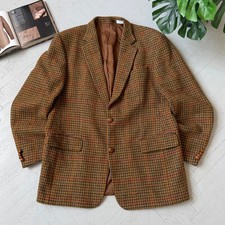 Vintage Harris Tweed Blazer 100 Pure New Wool Brown Houndstooth Plaid Jacket
