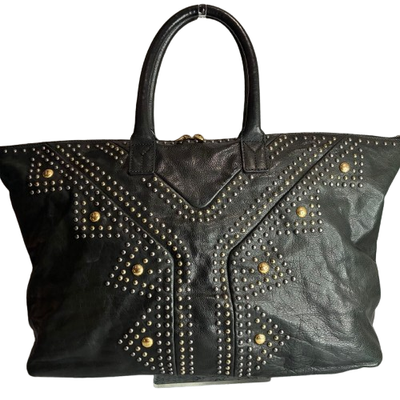 Yves Saint Laurent YSL Studded Leather Black Tote Bag Handbag