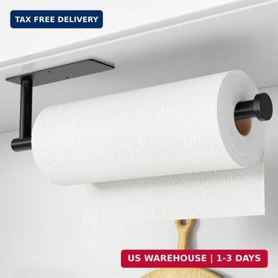 Paper Towel Holder - Self-Adhesive or Drilling, Matte Black Wall Mounted Rack -