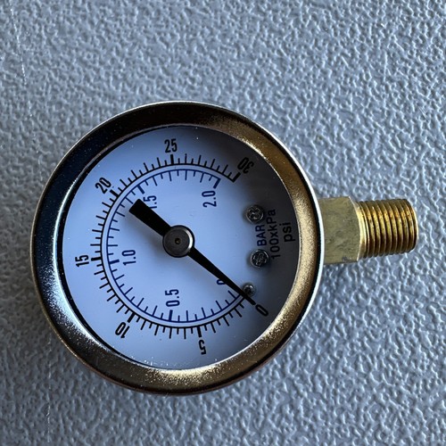 1/8" NPT Air Compressor Lower Mount Pressure Gauge 0-30 PSI Side Mnt WOG 2" Face