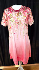 Womens Pink Floral Shift Dress Round Neck Short Sleeve Knee Length Size S