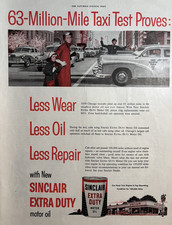 1954 Sinclair Motor Oil Engine Auto Taxi Test Proves Chicago Cabs VTG Print Ad