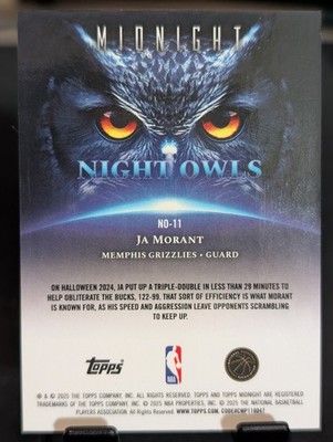 Ja Morant 2025-26 Topps Midnight Night Owls #NO-11 Grizzlies SSP 