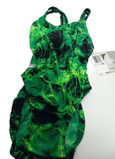 Speedo Youth Girls One Piece Swim Suit Sz 26 Black Green Swimsuit BROKEN ICE