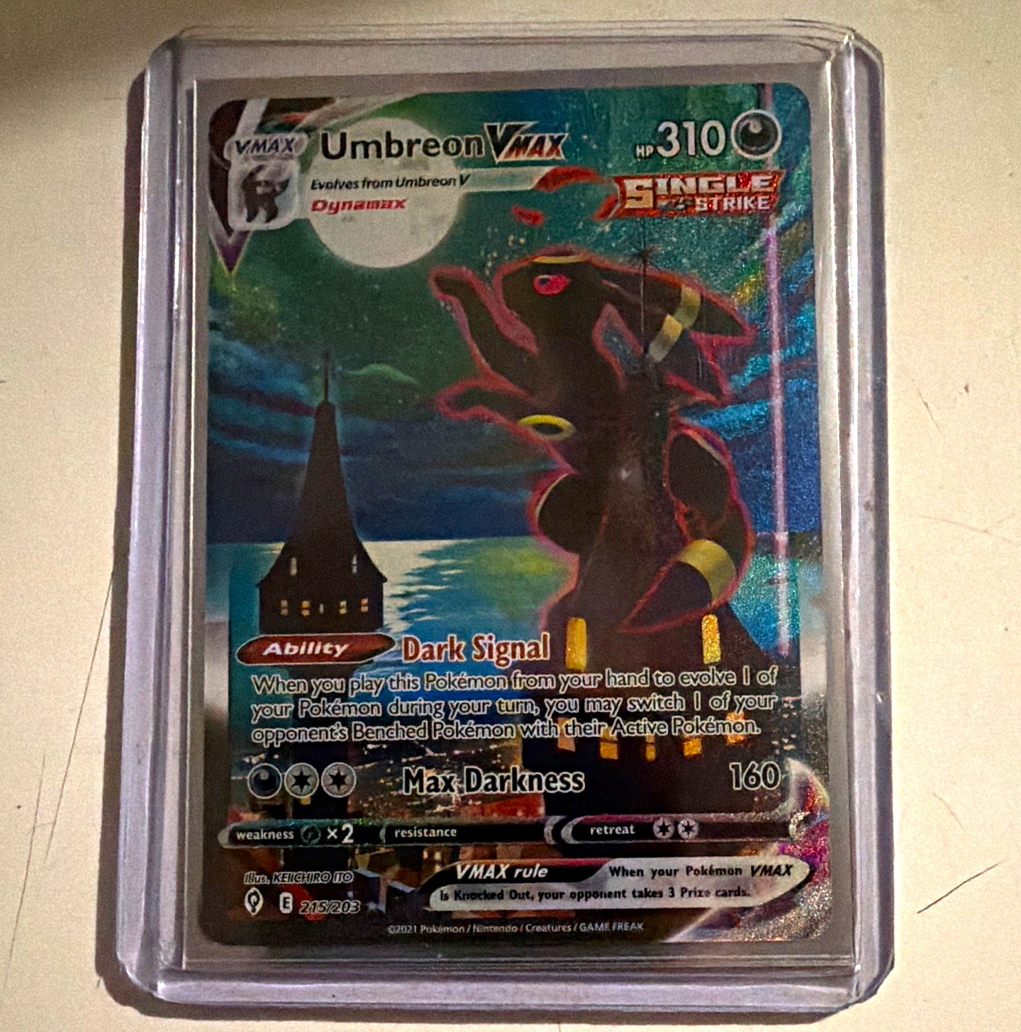Evolving Skies Umbreon VMAX #215/203 Secret Rare Holo Alt Art Full Art