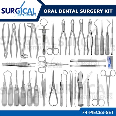 74 Pcs Oral Dental Extraction Surgery Extracting Elevators Forceps German Grade