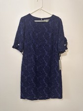 Karl Lagerfeld Women s Size 12 Ruffle Pearl Trim Dress Navy NEW 148 Shift