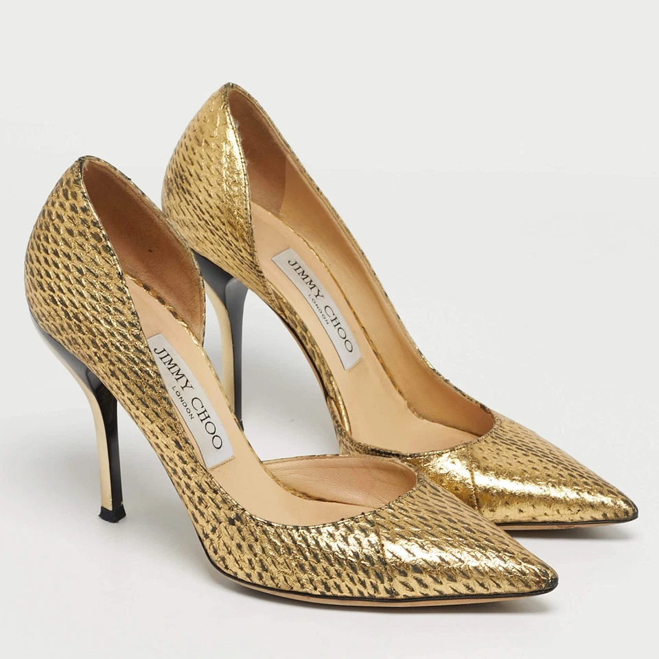 Escarpins Dorsay en cuir gaufré python doré Jimmy Choo taille 36 - Photo 4/4