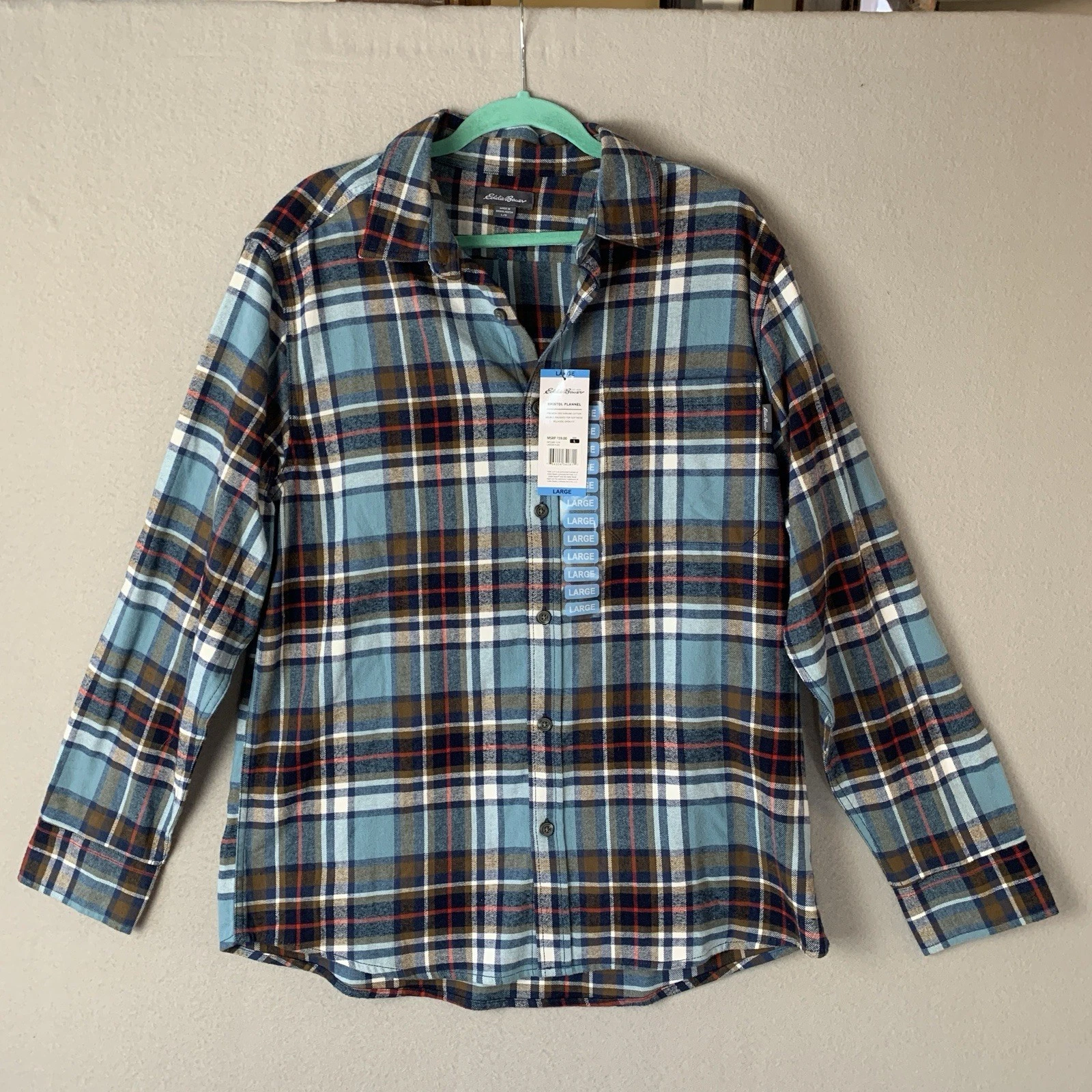 Eddie Bauer Bristol Flannel Shirt Mens Large Lakeside Plaid Outdoor Cabin Nature