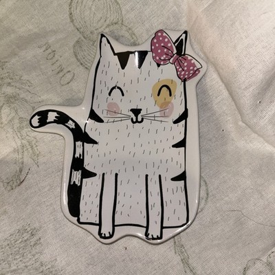 Adorable, Miss Kitty cat with Pink Bow, small tray 5  for jewelry/shelf sitter 