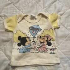 Disney Babies Mickey Minnie Mouse Doll Shirt 1984 Yellow Polyester Vintage