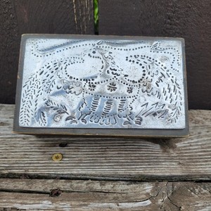 Vintage Repousse American Eagle Matchbox Cover: Handcrafted Wood Box