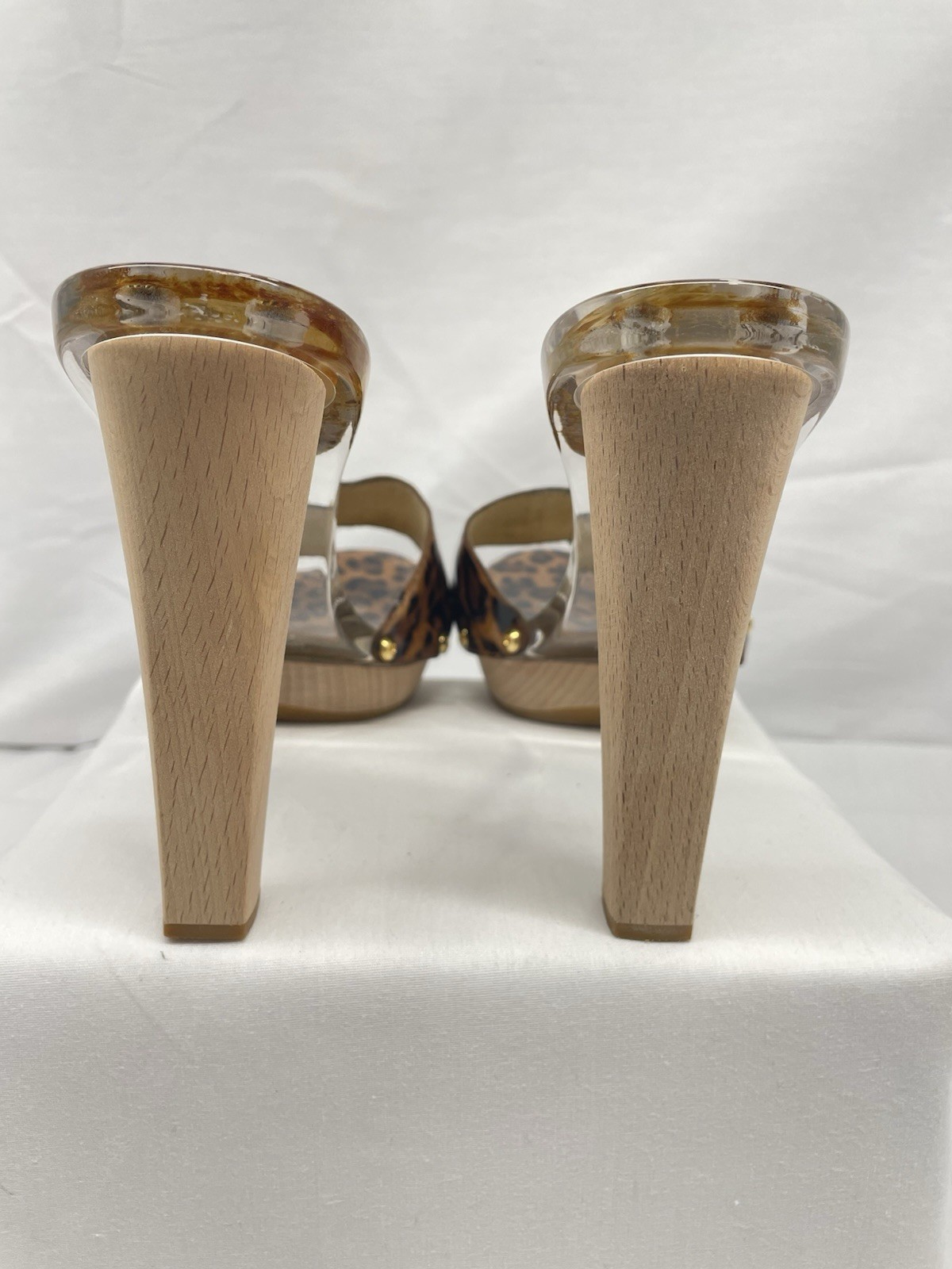 Stuart Weitzman Leopard Animal Print leather heels W/Clear see through sole