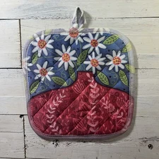 Daisies in a abstract flowers vase hand pressed potholder by Jenny Elkins 