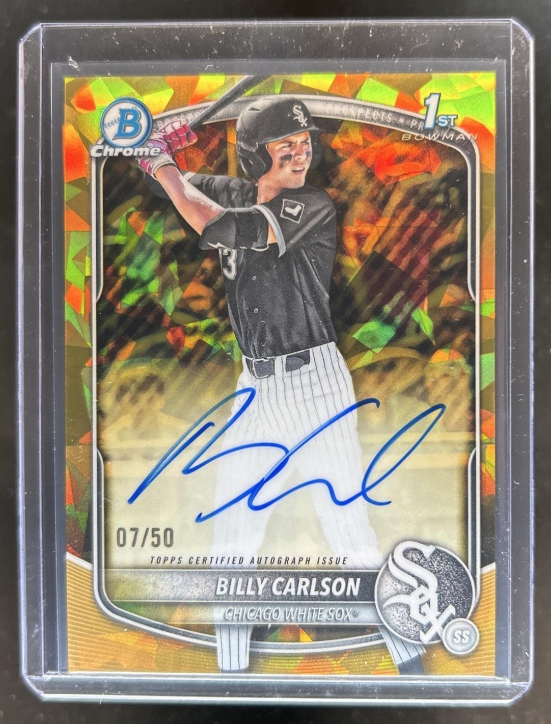 2025 Bowman Draft Sapphire Billy Carlson Chrome Auto Gold Refractor 1st #/50