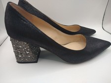 Betsey Johnson Womens Black Pointed Toe Pumps Rhinestone Embellished Block Sz 8M