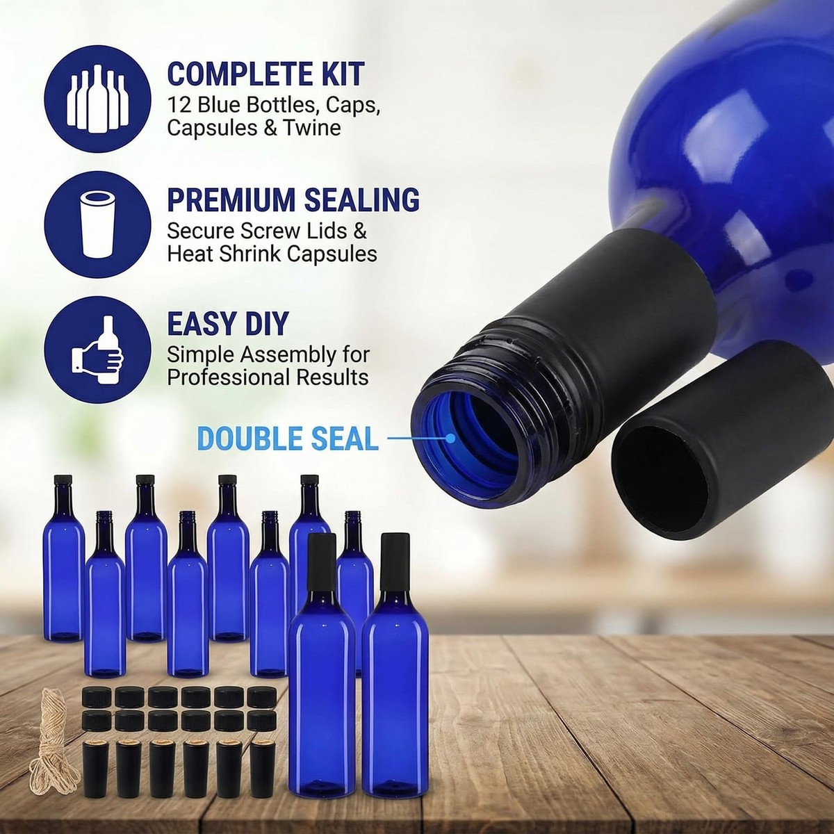 8 Pack 750ml Plastic Wine Bottles, Blue Empty Bordeaux Bottles