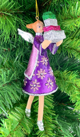 Christbaumschmuck Engel Ineinem Lila-Rosa Kleid Mit Geschenken Baumschmuck 15Cm