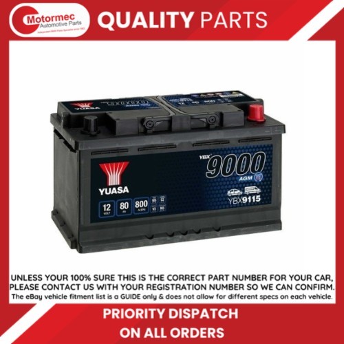 Yuasa YBX9115 12V 80Ah 800A AGM Start Stop Plus Battery