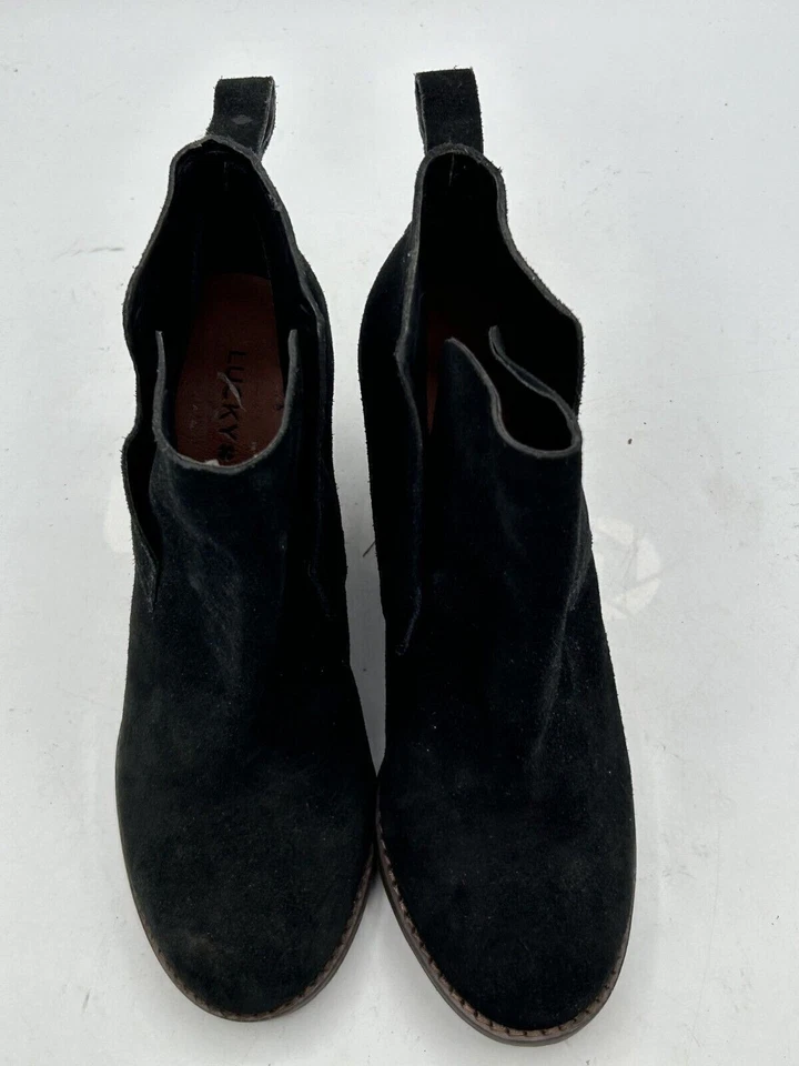 Lucky Brand LK-YAMEENA Wedge Ankle Boot Women's Sz 6.5 Black Closed Toe Suede - Image 4 of 4