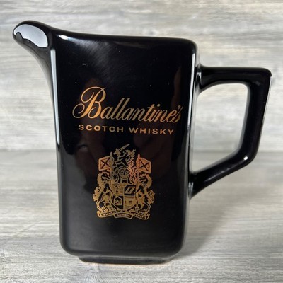 VTG Ballantine's Scotch Whiskey Pitcher Pub Barware Black Gold 5.75'' Tall
