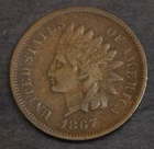 1867 Indian Head Cent Choice VF...........Lot 5838