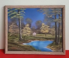 Dipinto olio su tela originale VINTAGE AUTENTICO, firmato Upson 19,5" X 15,5".