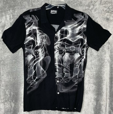 Death Row Records Shirt Mens Small Black Smoke Graphic Hip Hop Button Up