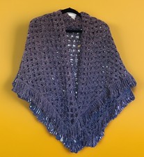 vintage charcoal gray hand knit crochet square shawl / wrap / scarf size medium