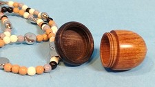 VD 24 UNIQUE tan/cream/grey/black beads wooden acorn container pendant necklace