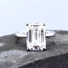 Engagement Wedding Ring 14k White Gold Over 2Ct Emerald Cut Lab Created Diamond