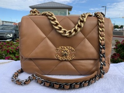 CHANEL 19 Quilted Brown Lambskin Medium Flap Bag | eBay