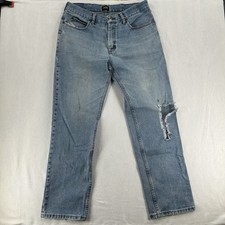 Vintage 90s Lee Mens 34x32 Light Wash Distressed Relaxed Fit Straight Leg Jeans