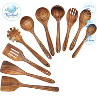 KüChenutensilien-Set 10-Teilig HolzlöFfel Teakholz 100% NatüRliches Holz Kochen