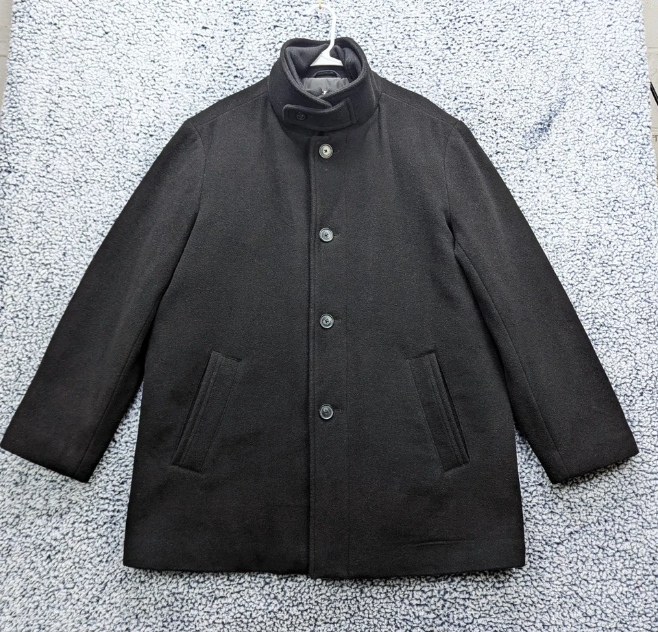 Calvin Klein Coleman Wool Blend Overcoat Mens 44R Full Zip Quilt Lined Black - Image 2 of 4