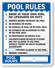 30x24" Pool Rules Sign - Write-On Metal, Rustproof Aluminum, Blue  Black