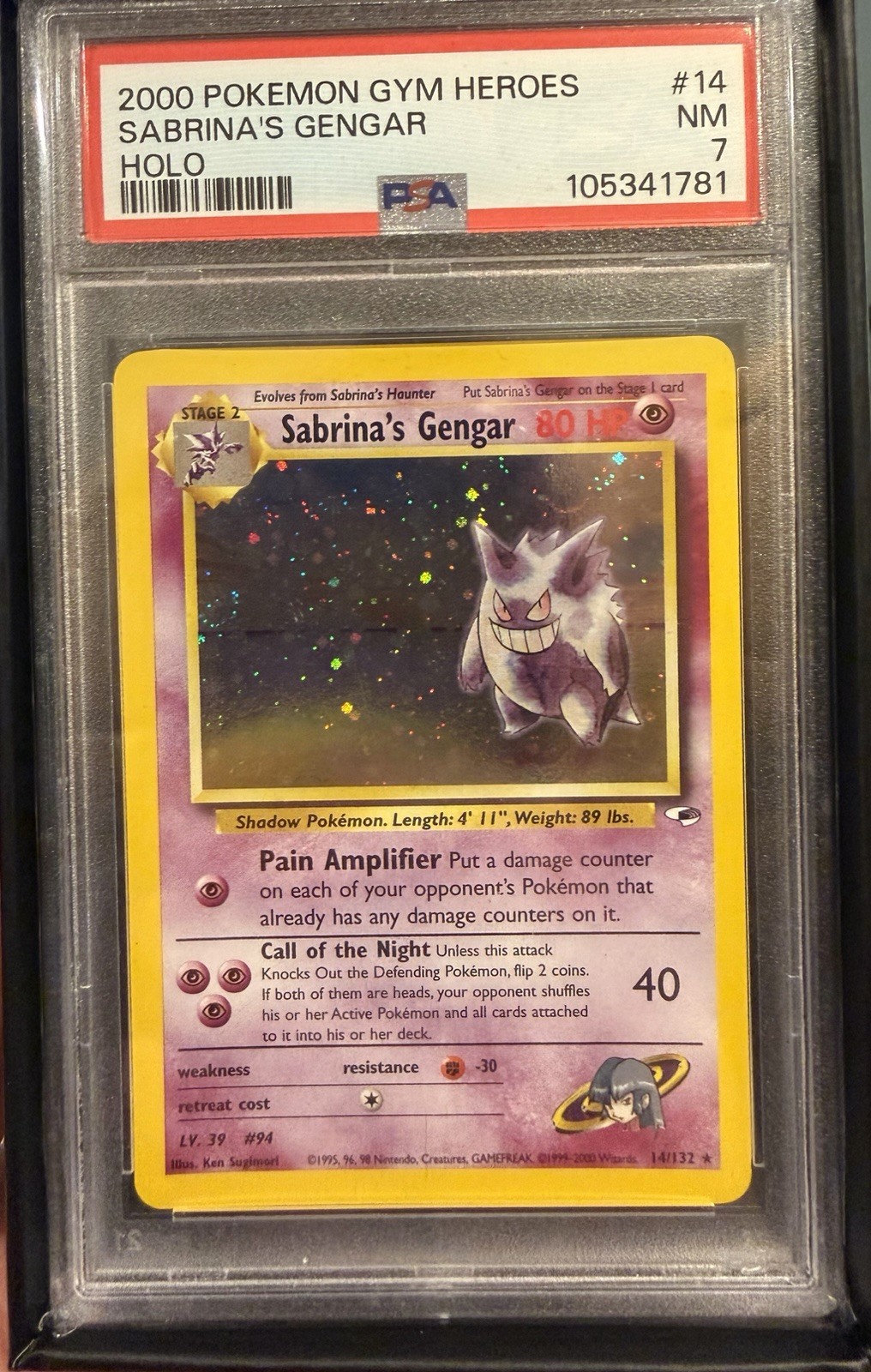 GRAIL PSA 7 SABRINA'S GENGAR HOLO 14/132 2000 POKEMON GYM HEROES  #14 14