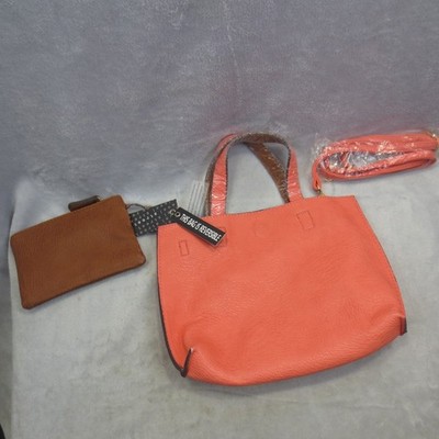 STREET LEVEL Reversible Cognac Brown & Coral Combo Vegan Leather